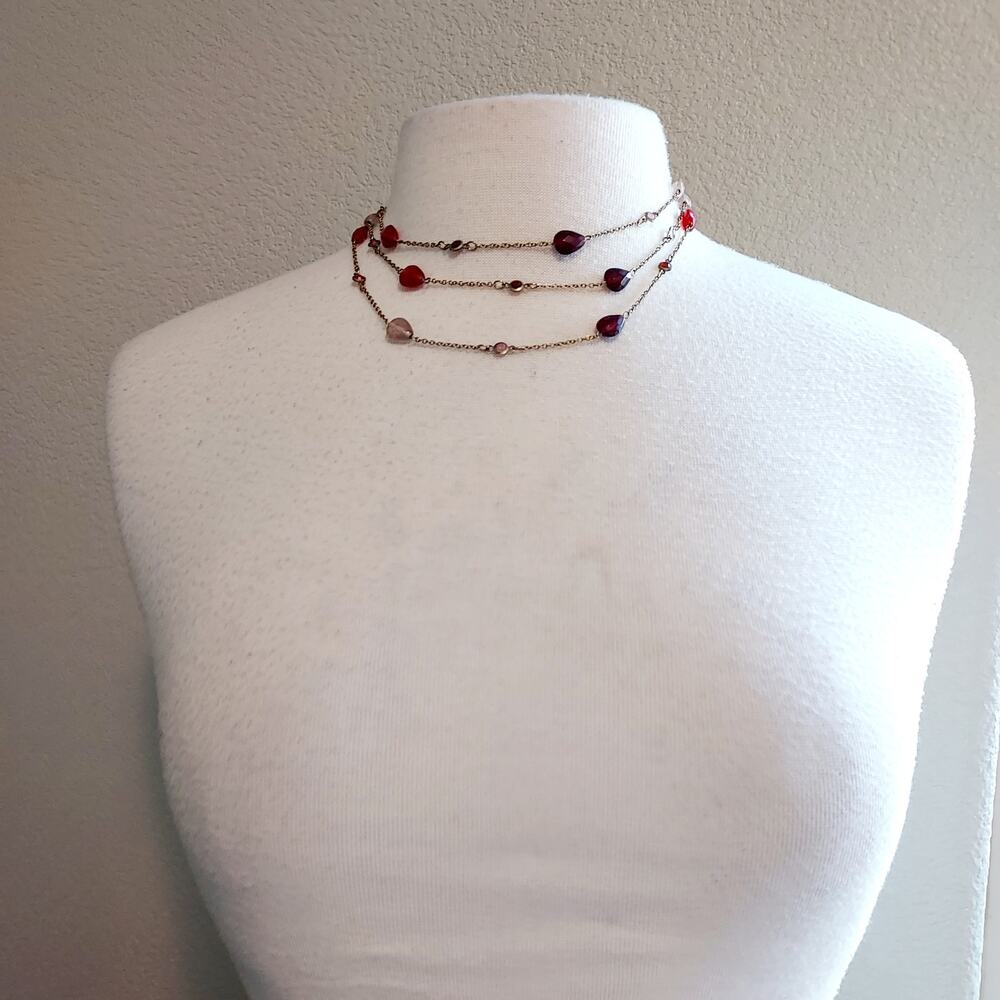 Red Beaded Layered Necklace - Picture 2 of 5